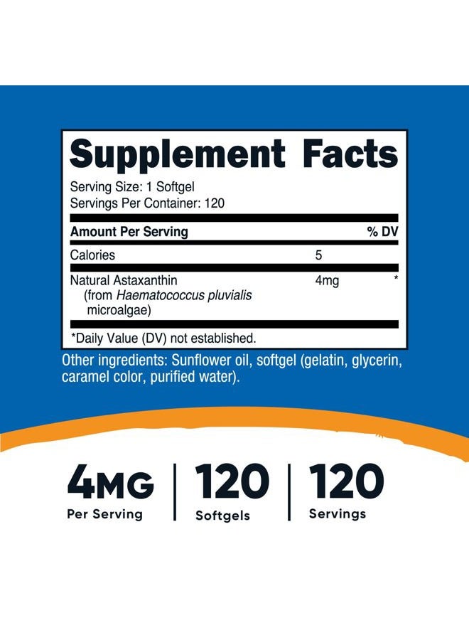 Nutricost أستازانتين 4 ملغ، خالي من الغلوتين وغير معدل وراثيًا، 120 كبسولة لينة (إمداد لمدة 4 أشهر) - Image 2