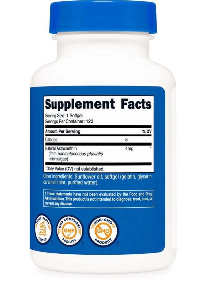 Nutricost أستازانتين 4 ملغ، خالي من الغلوتين وغير معدل وراثيًا، 120 كبسولة لينة (إمداد لمدة 4 أشهر) - Image 5