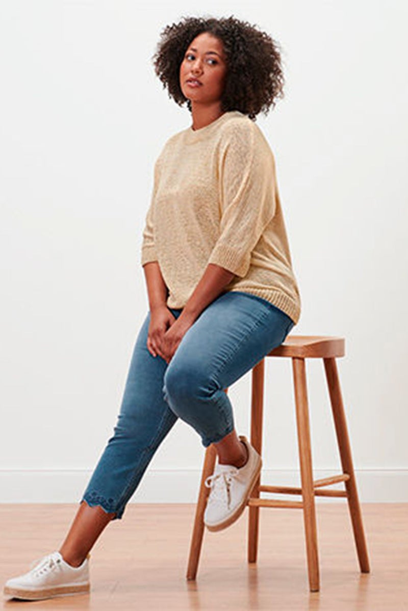 Tchibo Women Crew Neck Knitted Sweater, Beige - Image 1