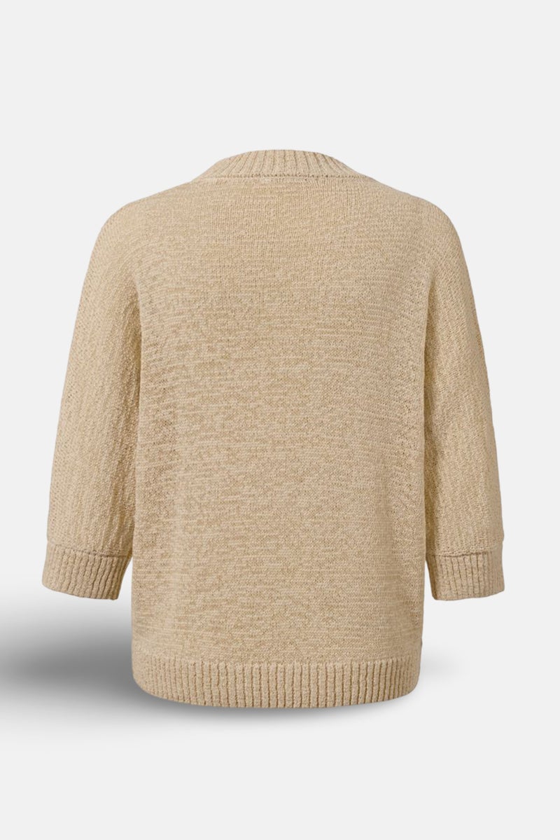 Tchibo Women Crew Neck Knitted Sweater, Beige - Image 3