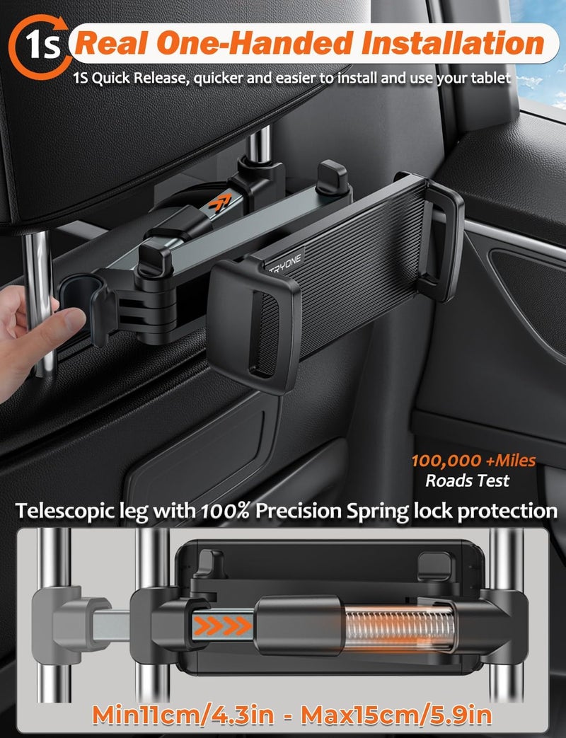 Tryone Car Headrest Tablet Holder Mount Stretchable Backseat Tablets Stand for Kids, Car Seat Mounts Compatible with iPad Pro 12.9 Air Mini, iPhone, Galaxy Tab, Switch, All 4.7-12.9" Screen Devices - Image 2