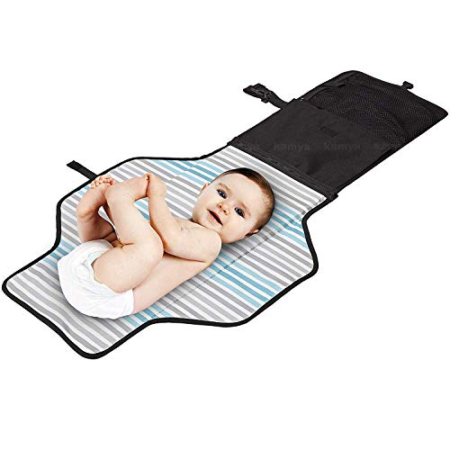 KAMYA Portable Baby Diaper Changing Station, Waterproof Padded Travel Pad with Strap and Clip, 2 Packets (Black) - Image 2