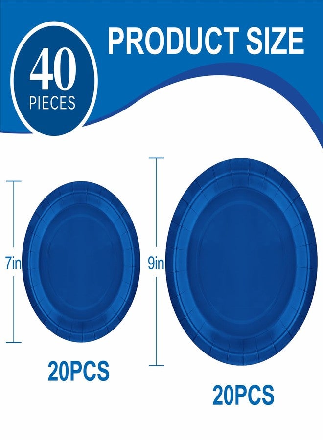 Aixuler 40Pcs Disposable Paper Plates Blue,Including 20pcs 9" and 20pcs 7" Plates,Strong and Sturdy Disposable Plates for Party, Dinner, Holiday, Picnic,Birthday Party, Dinner Table, Wedding - Image 2