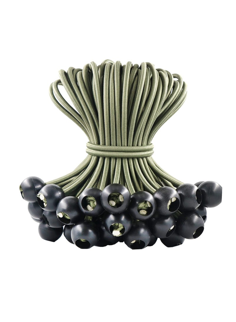 Heavy Duty 50 Pack Bungee Cords with Balls 4 Inch Elastic Tie Downs Ideal for Camping Tents Tarps and Marquees Green - Image 1