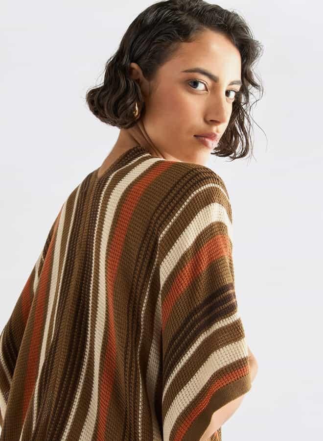 Splash FAV Striped Open Front Longline Cardigan - Image 4