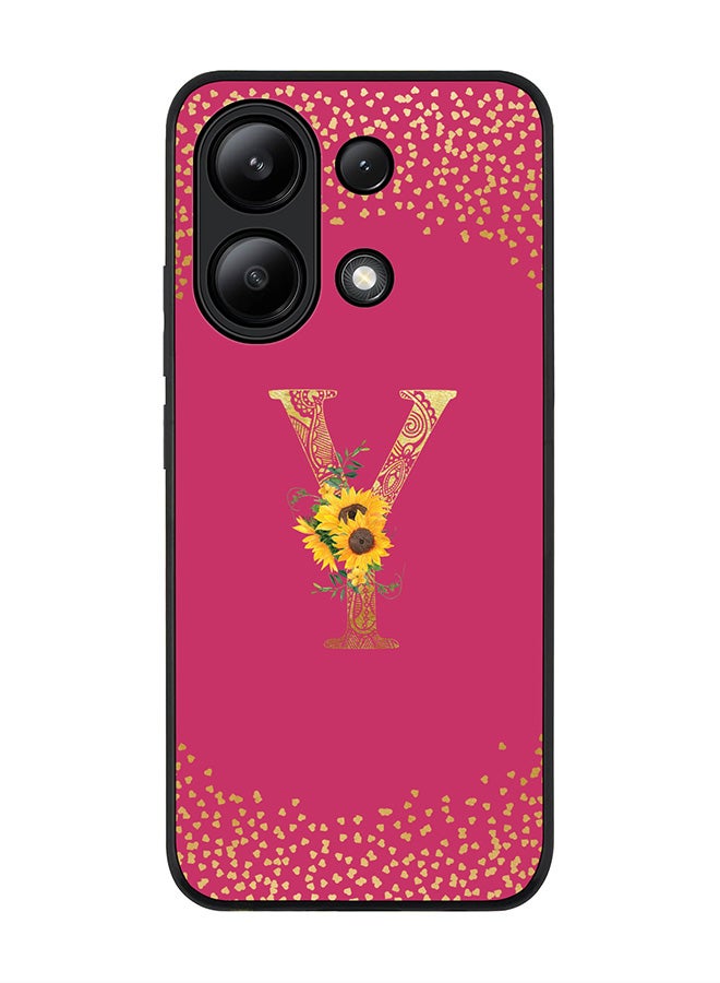 Stylizedd Rugged Black edge case for Xiaomi Redmi Note 13 4G, Custom Monogram Initial Letter Mandala Floral Pattern Alphabet - Y ( Deep Pink Rose ) - Image 1