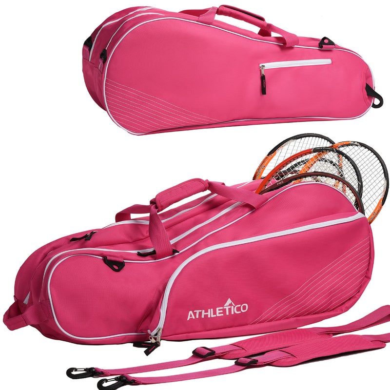 Athletico 6 Racquet Tennis Bag Padded to Protect Rackets Lightweight Professional or Beginner Tennis Players Unisex Design for Men Women Youth and Adults Pink