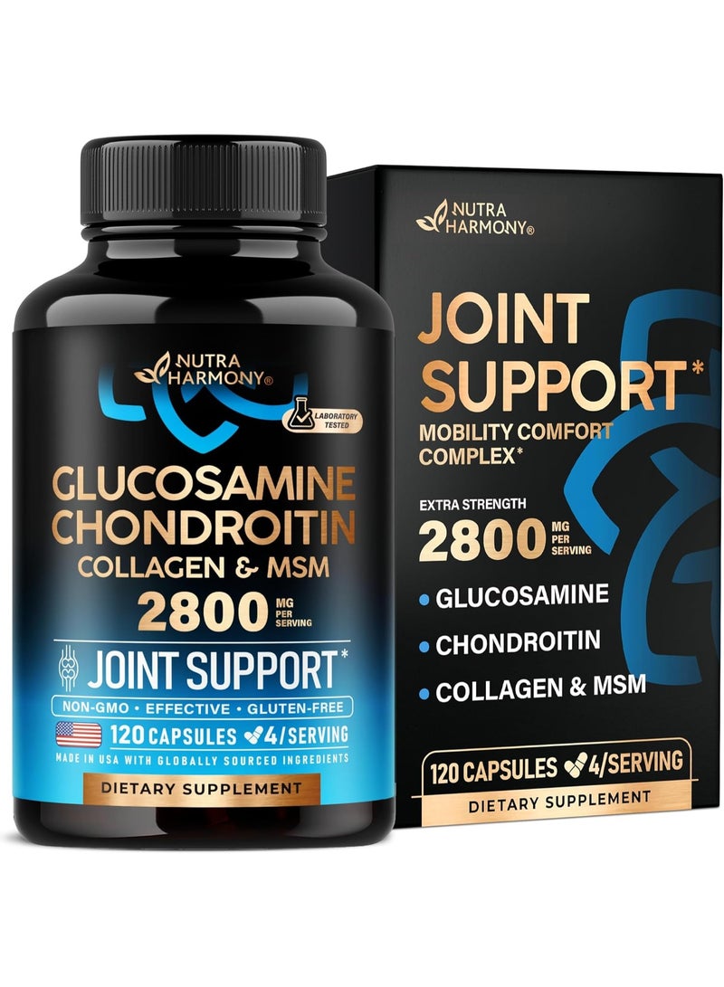 NUTRAHARMONY مكمل نوتراهارموني للجلوكوزامين + كوندروتين + إم إس إم + كولاجين – دعم المفاصل، 2800 مجم – 120 كبسولة – صنع في الولايات المتحدة - Image 1