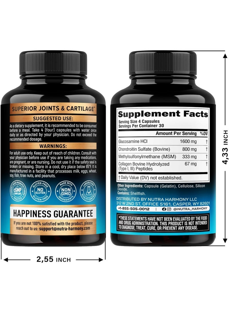 NUTRAHARMONY مكمل نوتراهارموني للجلوكوزامين + كوندروتين + إم إس إم + كولاجين – دعم المفاصل، 2800 مجم – 120 كبسولة – صنع في الولايات المتحدة - Image 2