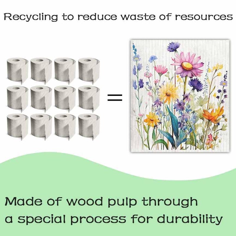 Flowing Fun Swedish Dishcloths for Kitchen â€“ 6 Pack Cellulose Reusable Cleaning Paper Towels â€“ Soft, Quick-Drying, Washable Dish Rags for Kitchen, Counters & More (Flower) - Image 4