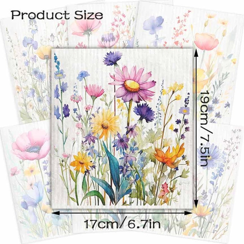 Flowing Fun Swedish Dishcloths for Kitchen â€“ 6 Pack Cellulose Reusable Cleaning Paper Towels â€“ Soft, Quick-Drying, Washable Dish Rags for Kitchen, Counters & More (Flower) - Image 2