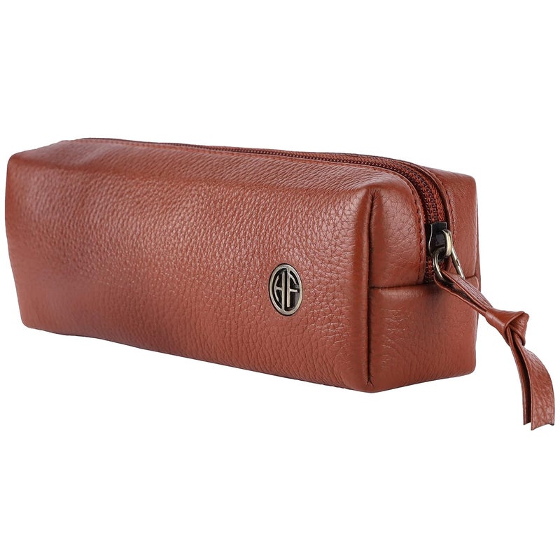 HAMMONDS FLYCATCHER Leather Utility Pouch-Multi-Use Genuine Leather Pencil Case, Cosmetic Pouch, Stationery Pouch, Coin Pouch, Makeup Brush Pouch For Women & Men-School & Office Organizer-Tan - 5 Cm - Image 1