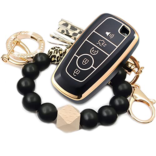 RFSRZ Car Key Fob Cover with Premium Wristlet Fits for Ford F-150 F-250 F-350 F-450 F-550 Raptor Explorer Escape Fusion Bronco Sport Edge Lincoln Corsair Nautilus (Black) - Image 1