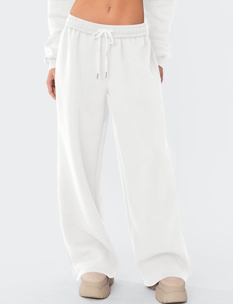 LOMON Wide Leg Sweatpants Women Fleece Sweat Pants Fall Spring Clothes 2026 Teen Girl Baggy Jogger Sweatpant with Pockets (White, M) - Image 2