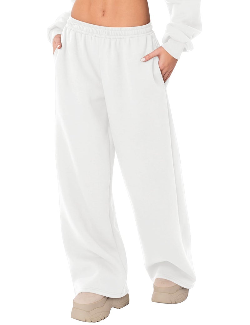 LOMON Wide Leg Sweatpants Women Fleece Sweat Pants Fall Spring Clothes 2026 Teen Girl Baggy Jogger Sweatpant with Pockets (White, M) - Image 1