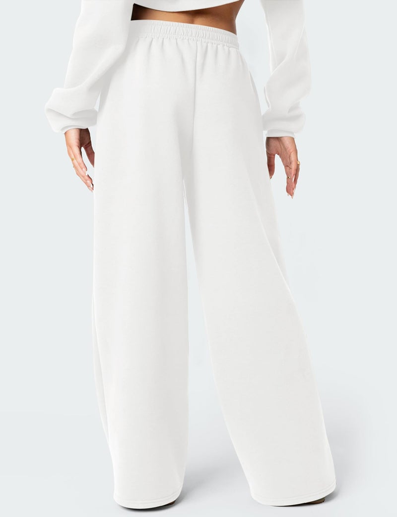 LOMON Wide Leg Sweatpants Women Fleece Sweat Pants Fall Spring Clothes 2026 Teen Girl Baggy Jogger Sweatpant with Pockets (White, M) - Image 4