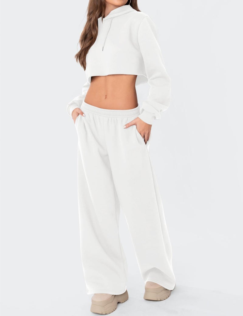 LOMON Wide Leg Sweatpants Women Fleece Sweat Pants Fall Spring Clothes 2026 Teen Girl Baggy Jogger Sweatpant with Pockets (White, M) - Image 5