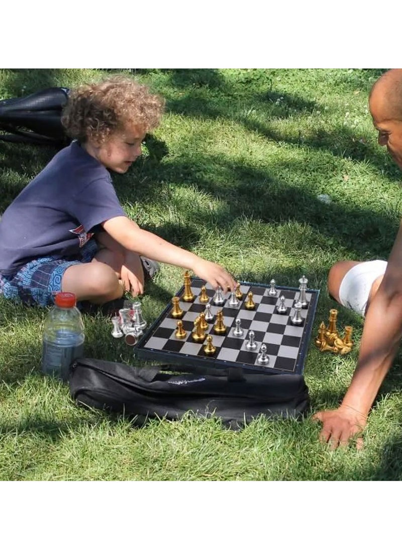 UB Magnetic Plastic Travel Chess Set Folding Chess Board Educational Toys for Kids and Adults Navy Blue Board Silver Gold Chessmen - Image 3