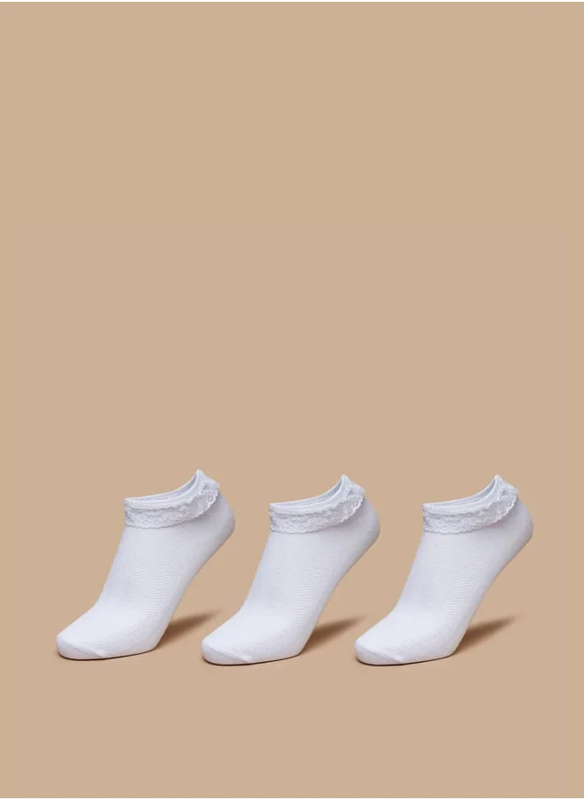 JUNIORS Girls Lace Detail Ankle Length Socks - Set of 3