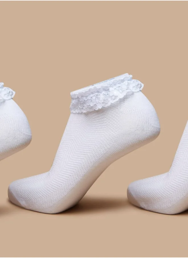 JUNIORS Girls Lace Detail Ankle Length Socks - Set of 3