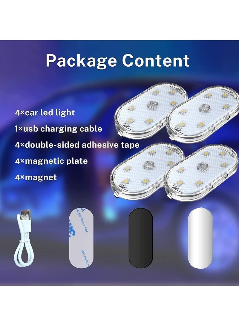 4 قطع من مصابيح السيارات LED، مصابيح داخلية محمولة صغيرة بLED لمس مع 6 حبات مصباح LED ساطعة، مصباح إضاءة قابل للشحن عبر USB، مصباح طوارئ سيارة (7 ألوان) - Image 3