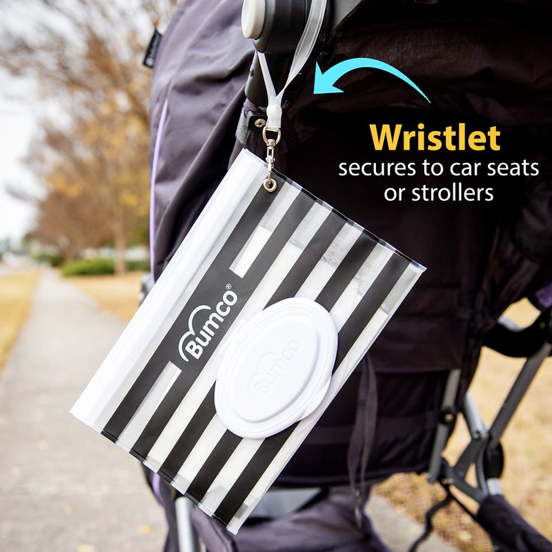 Baby Bum Brush BUMCO Airtight Wipes Dispenser, Keeps Wet, Reusable Refillable Pouch, Diaper Bag Organizer for Travel, Carrying Clutch, Unique Baby Gift for Girl Boy [black & pink] - Image 5