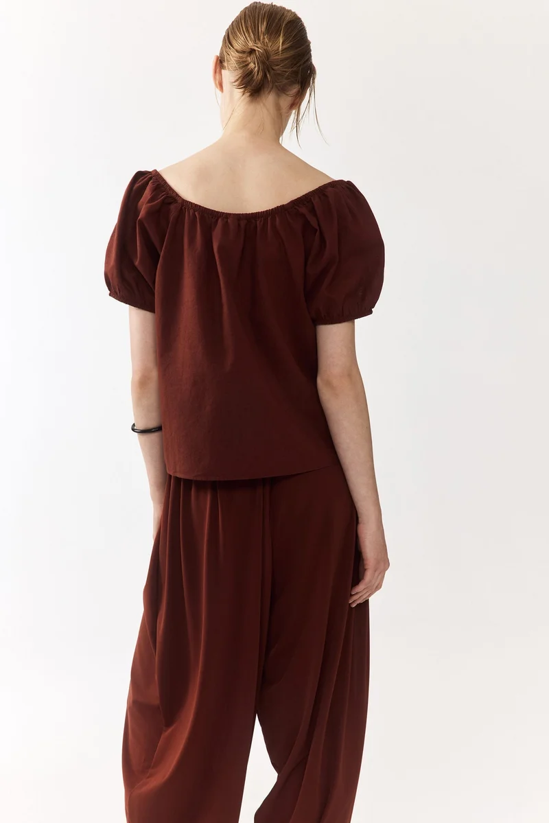 H&M Puff-sleeved linen-blend blouse