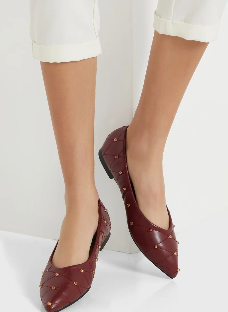 Ginger Quilted Stud Pointed Flat Shoes
