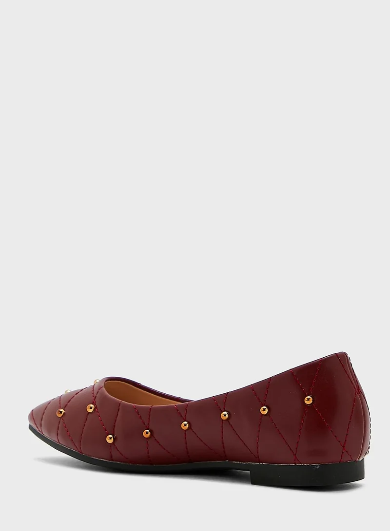 Ginger Quilted Stud Pointed Flat Shoes