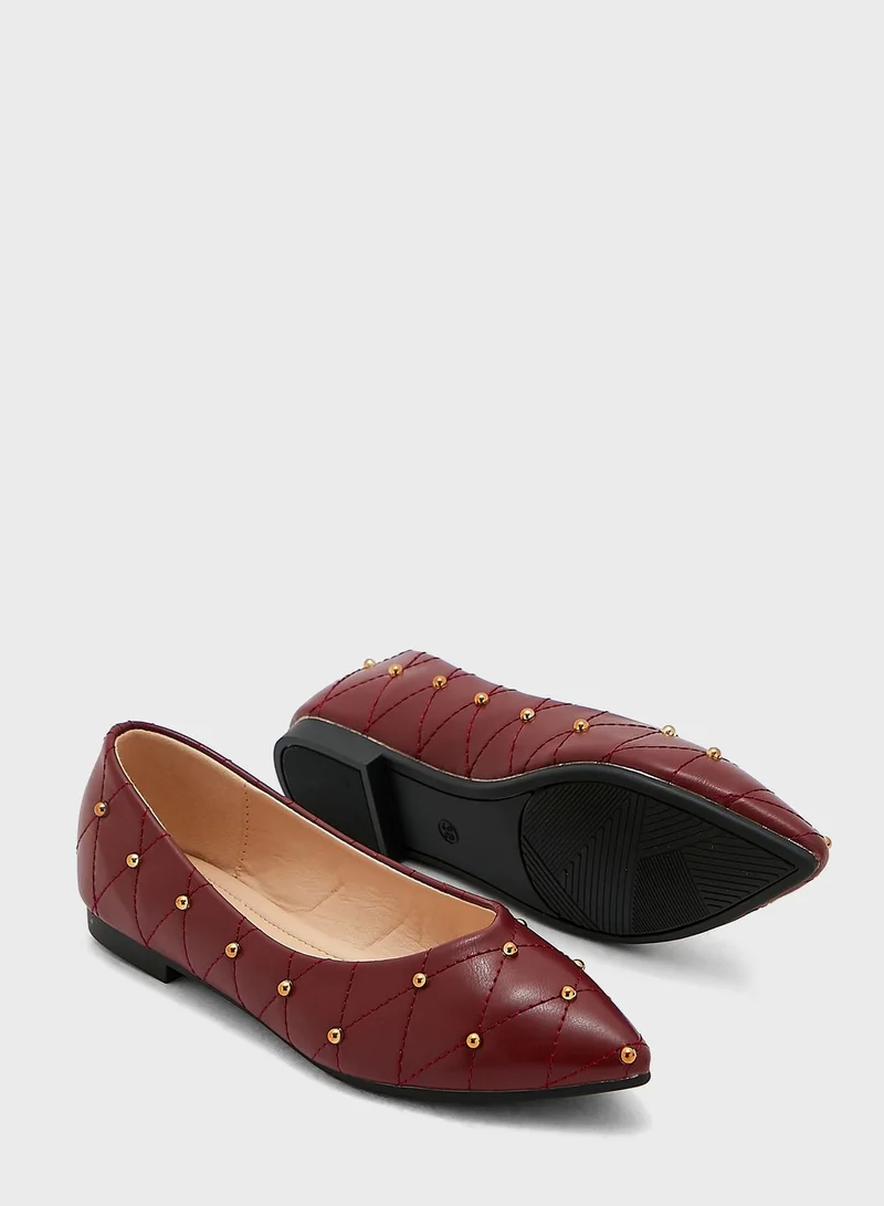 Ginger Quilted Stud Pointed Flat Shoes