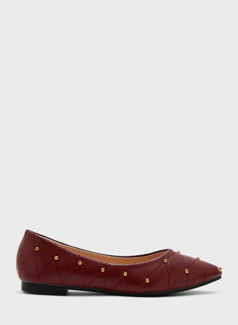 Ginger Quilted Stud Pointed Flat Shoes