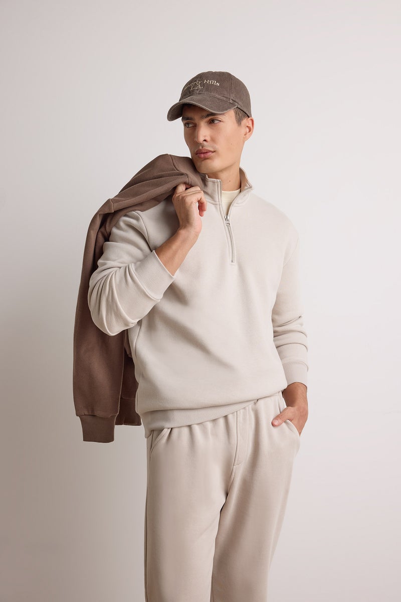 DeFacto Beige Man Regular Fit Half Zippered Basic Sweatshirt Casual - Image 1