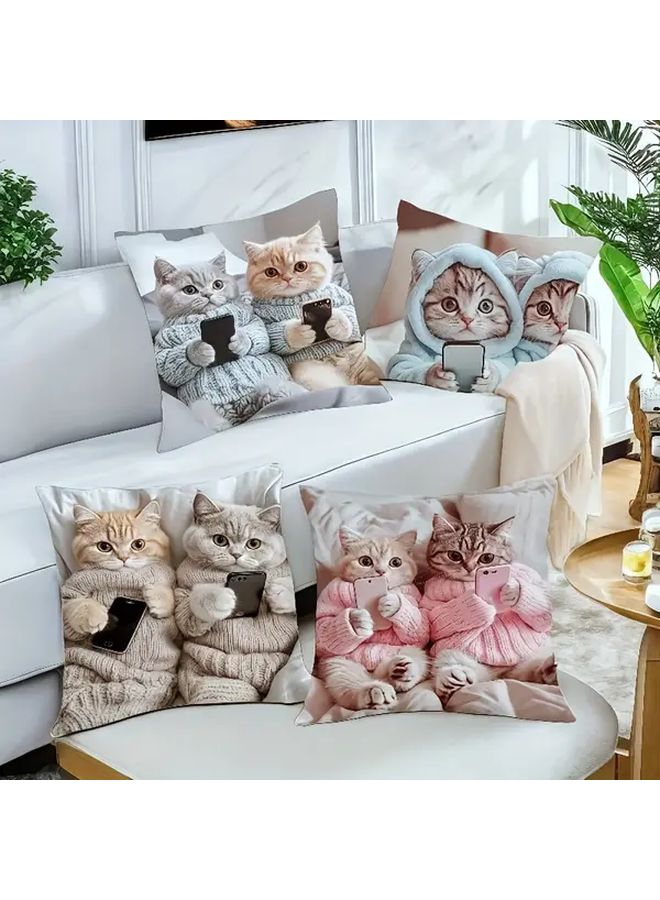 2 Pcs Sweater Cats Print Pillow Covers 17.72 Inch Square Cushion Case Without Insert For Bedroom Couch Car Party Decoration - Image 5