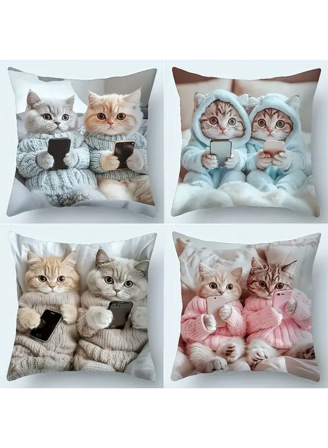 2 Pcs Sweater Cats Print Pillow Covers 17.72 Inch Square Cushion Case Without Insert For Bedroom Couch Car Party Decoration - Image 4