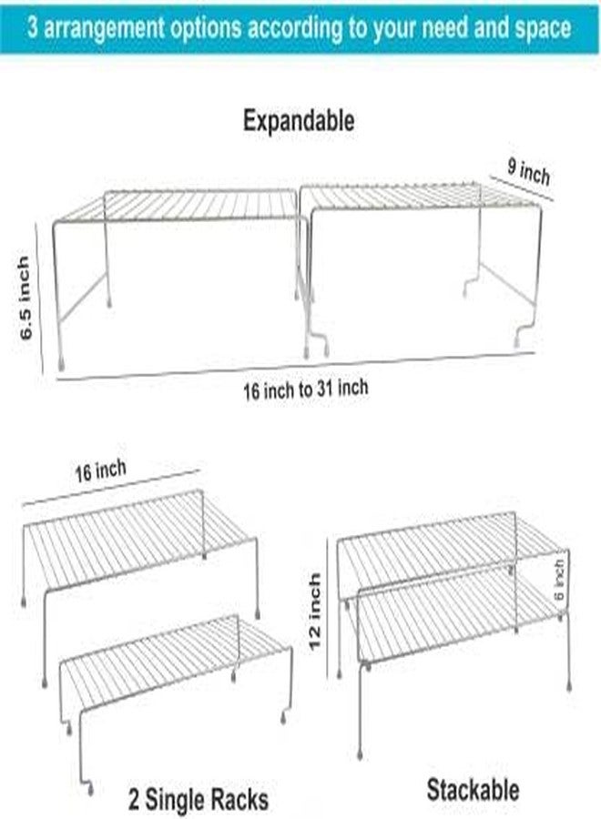 KEEPWELL 2 Shelves Stainless Steel Cabinet Shelf Organizer, Expandable & Stackable Counter Spice Racks, Multifunctional Storage Racks for Kitchen, Bathroom, Cupboard & Pantry (Double) - Image 3