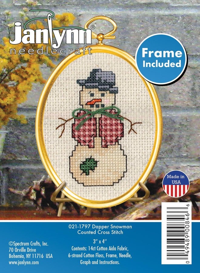 Janlynn 21-1797 14 Count Dapper Snowman Mini Counted Cross Stitch Kit, 3" by 4" - Image 2