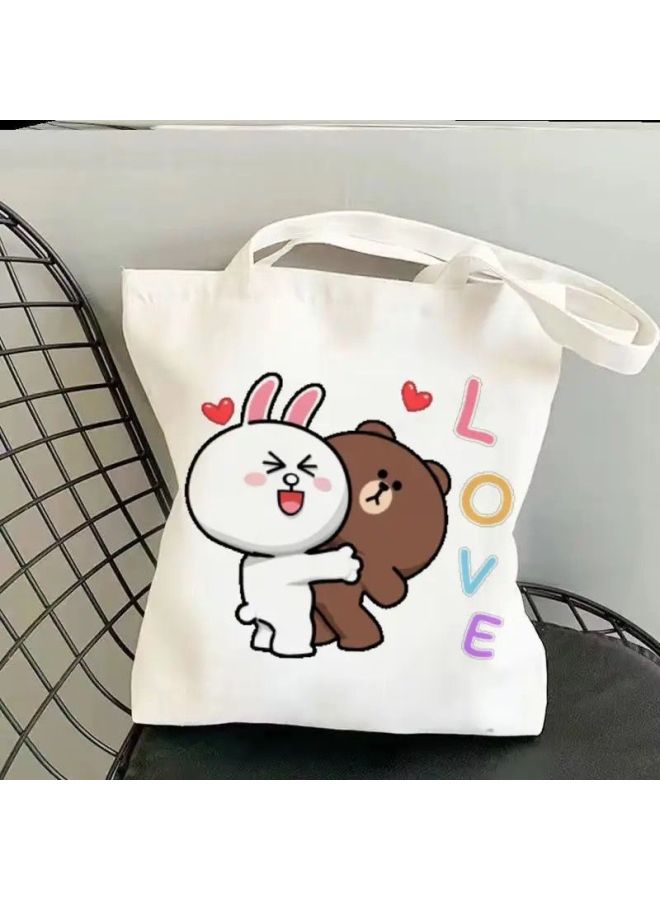 Lovable Bear Student Canvas Bag Ins Small Crowd Large Capacity High-value Out-of-home Shoulder Tutsbag Couples-Specifications:Standard-Color:5 Ordinary Models-*no Zipper*durable*/ - Image 1
