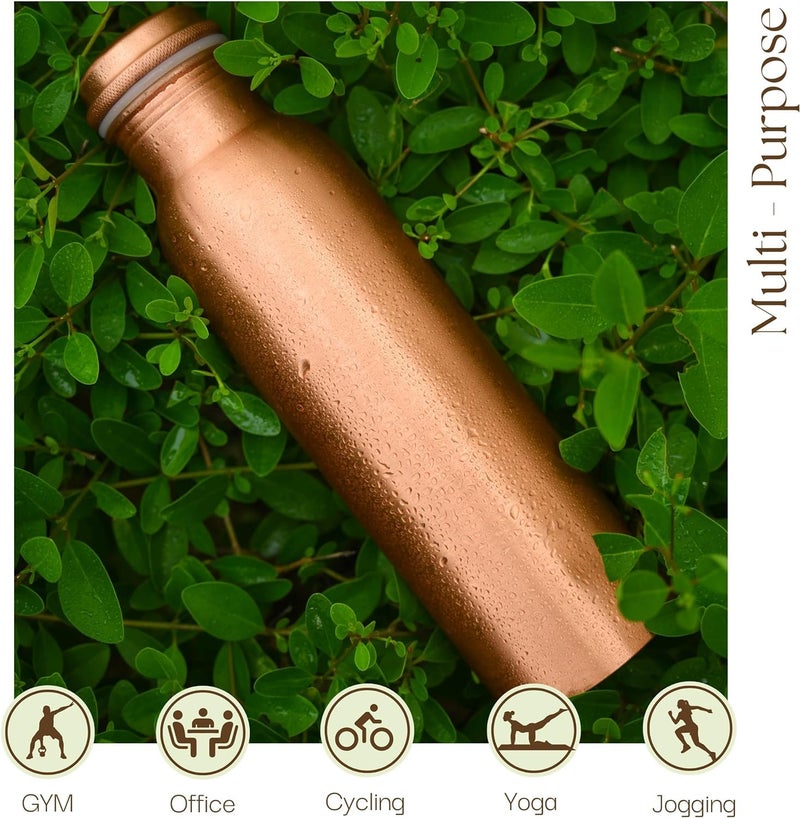 Style Homez Pure Handmade Copper Bottle, 1000 ML MATTE Finish Lacquer Coated Joint Free & Leak Proof with Ayurvedic Health Benefits (1 Litre) - Image 3