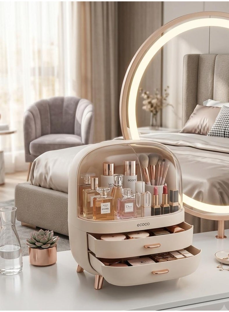 Acrylic makeup organizer with 2 drawers and a shelf - Image 1