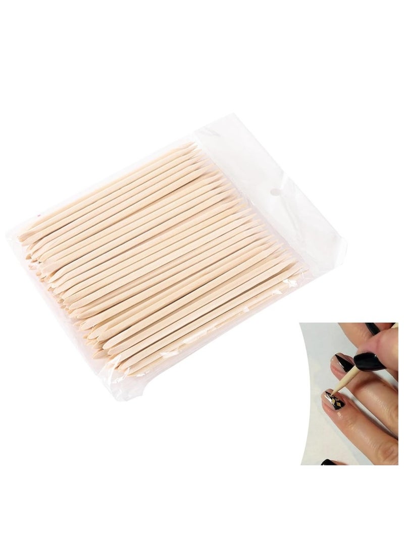 Generic 100 PCS Orange Wooden Sticks, Double-End Wood Cuticle Pusher Nail Art Manicure Pedicure Tools (100pcs)  - Image 1