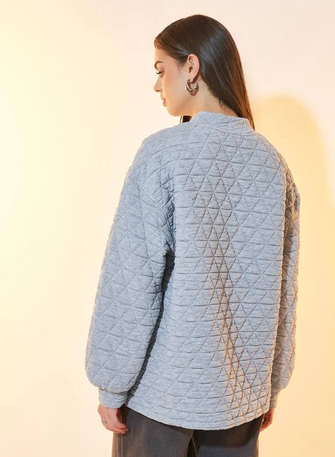 Take Two Textured Oversized Geo Pattern Zipper Up Coat