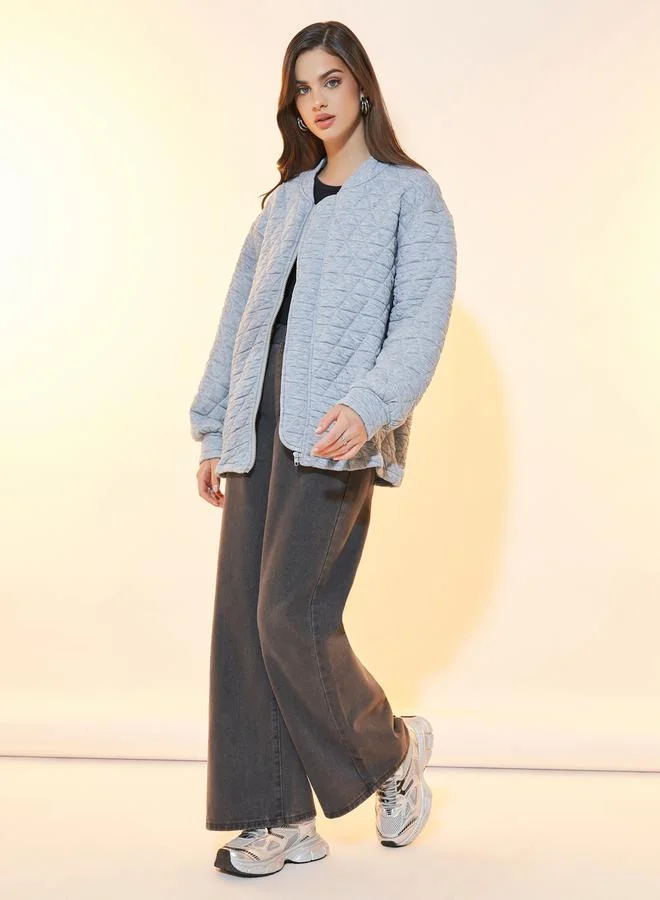 Take Two Textured Oversized Geo Pattern Zipper Up Coat