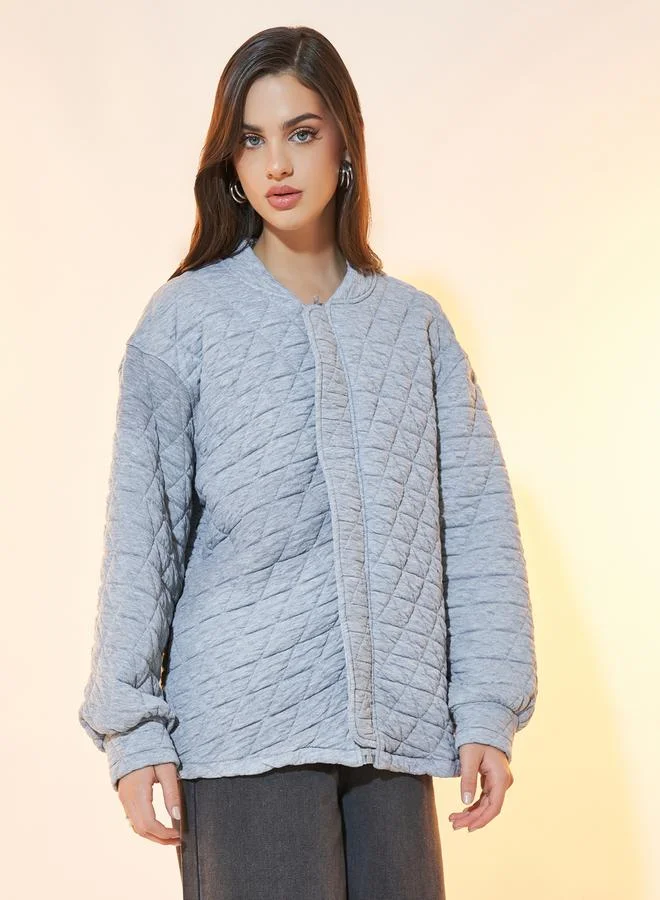 Take Two Textured Oversized Geo Pattern Zipper Up Coat