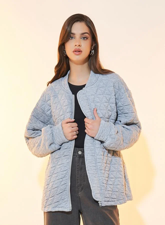 Take Two Textured Oversized Geo Pattern Zipper Up Coat