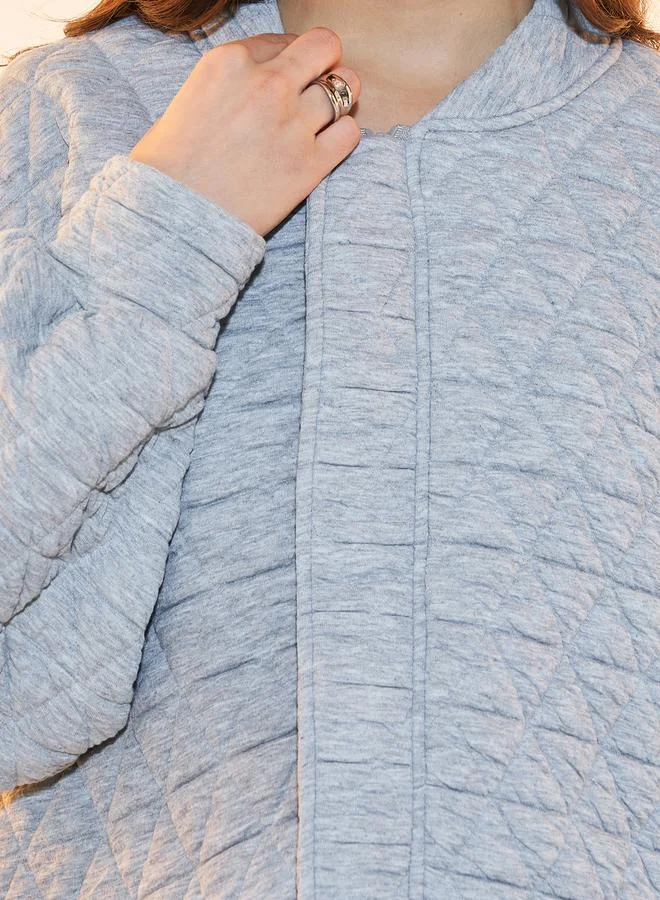 Take Two Textured Oversized Geo Pattern Zipper Up Coat