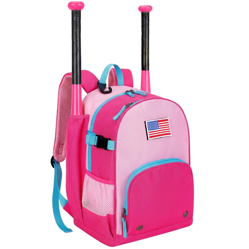 Choco Mocha TBall Bag for Girls Toddler Baseball Bag Kids Baseball Softball Backpack with Bat Holder Blue Pink - Image 2