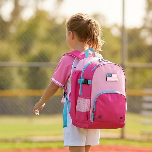 Choco Mocha TBall Bag for Girls Toddler Baseball Bag Kids Baseball Softball Backpack with Bat Holder Blue Pink - Image 3