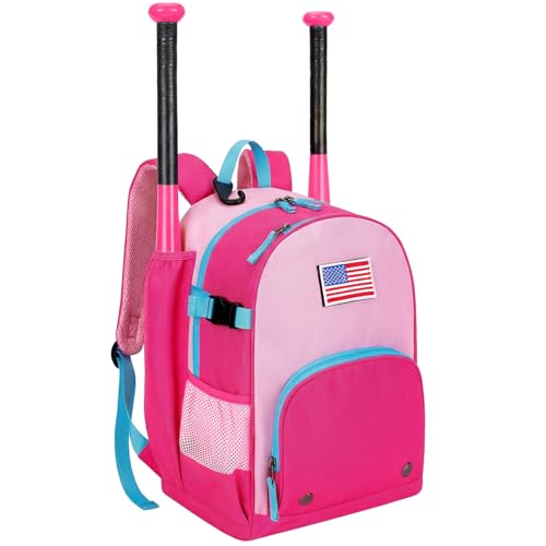 Choco Mocha TBall Bag for Girls Toddler Baseball Bag Kids Baseball Softball Backpack with Bat Holder Blue Pink - Image 1