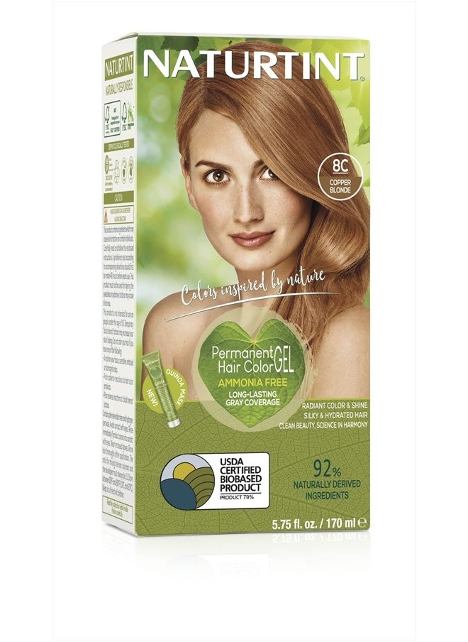 NATURTINT Permanent Hair Color 8C Copper Blonde (Pack of 1), Ammonia Free, Vegan, Cruelty Free, up to 100% Gray Coverage, Long Lasting Results  - Image 1