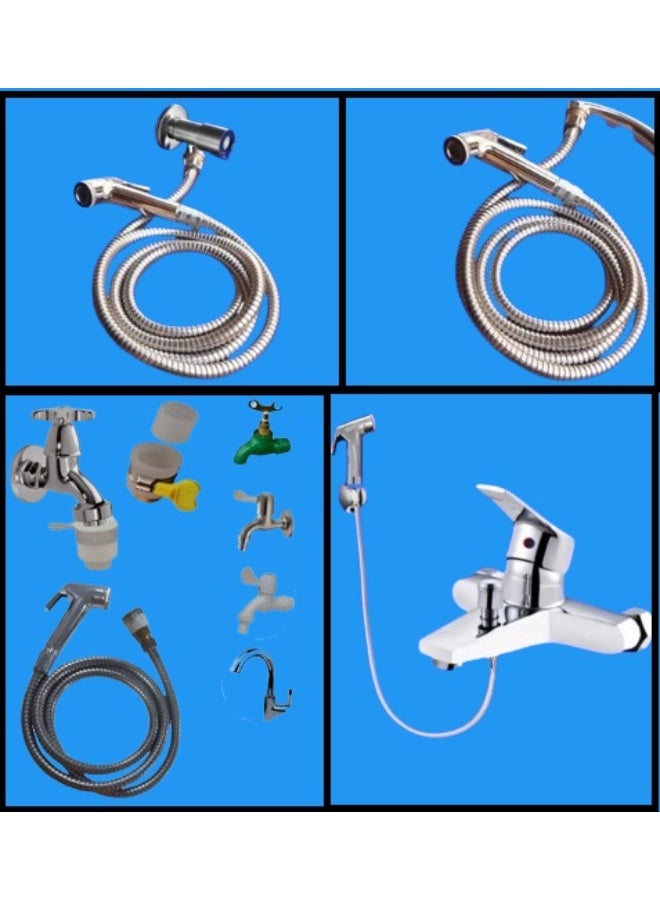 100% شطاف حمام متحرك للسفر متعدد المهام-  هاند شطاف +1 خرطوم نيكل 1.5 متر +1 خرطوم اضافى 3متر +1 محول قنطرة +1 تيفلون + كاوتشة بصامولة - Image 3